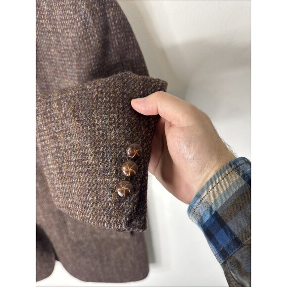 Harris Tweed Brown Wool Sport Coat Suede Elbow Patches Men’s 44R Scottish - Picture 3 of 10